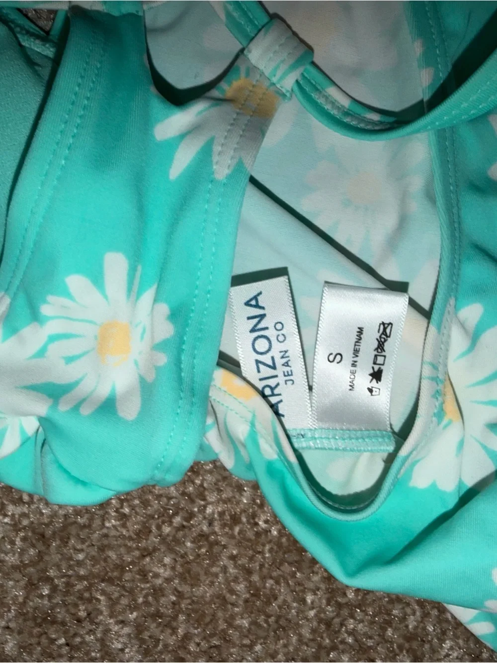 Arizona Jean Company Aqua Floral Tankini Top with White & Yellow Daisies
